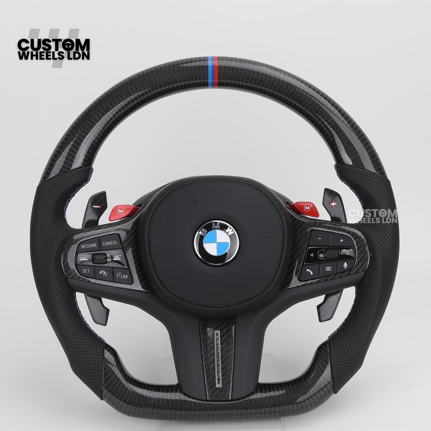 BMW Custom G Series Carbon Steering Wheel with M1/M2 Buttons & Carbon Paddles – Flat Bottom – Fits G20 G21 G22 G23 G30 G31 G32 G14 G15 G16 G01 G02 + more
