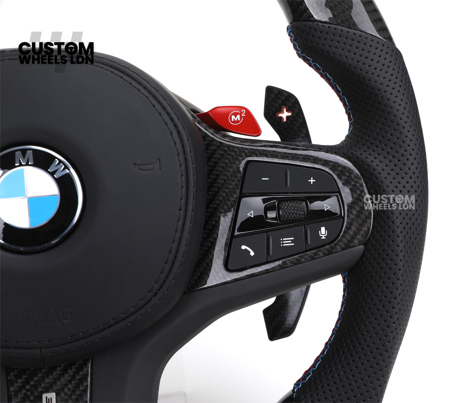 BMW Custom G Series Carbon Steering Wheel with M1/M2 Buttons & Carbon Paddles – Flat Bottom – Fits G20 G21 G22 G23 G30 G31 G32 G14 G15 G16 G01 G02 + more