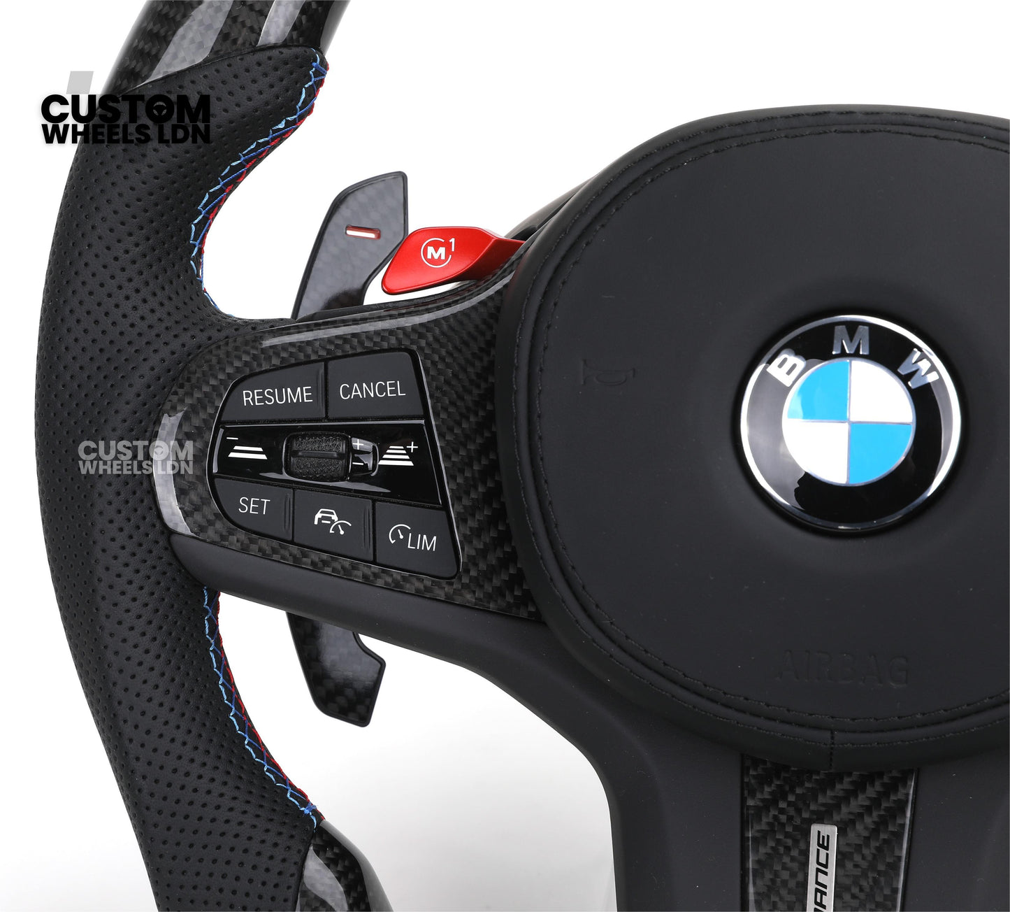 BMW Custom G Series Carbon Steering Wheel with M1/M2 Buttons & Carbon Paddles – Flat Bottom – Fits G20 G21 G22 G23 G30 G31 G32 G14 G15 G16 G01 G02 + more