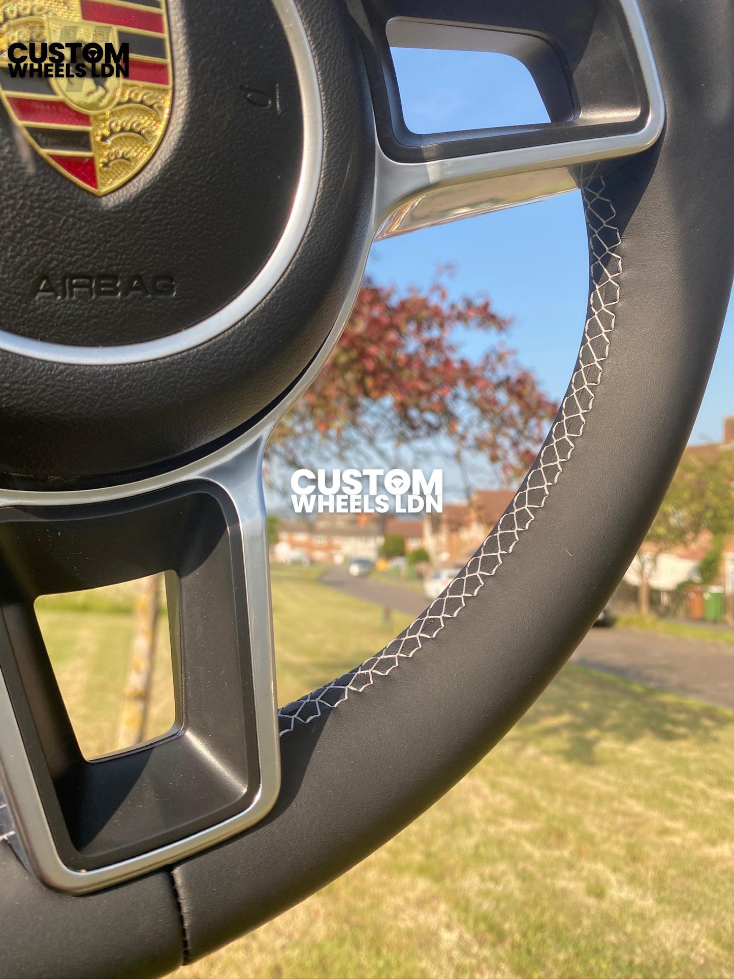 Porsche Custom Steering Wheel – Smooth Black Leather, Grey 12 O’Clock Stripe | Fits 997, 991.1, 987, Boxster, Cayman, Cayenne, Panamera + more | Plug & Play | With Airbag | Upgrade for Older Models Available