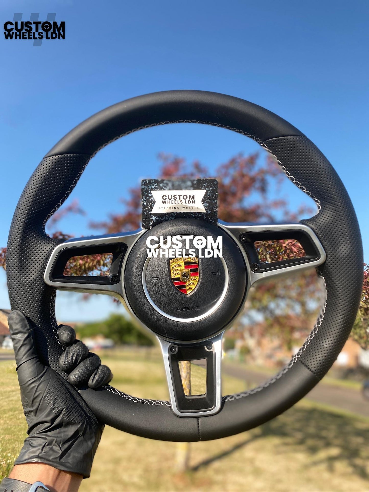 Porsche Custom Steering Wheel – Smooth Leather & Perforated Grips, Silver Trim | Fits 991, 997, 981, 987, Cayman, Boxster, Cayenne, Panamera + more | Plug & Play | With Airbag | Upgrade for Older Models Available