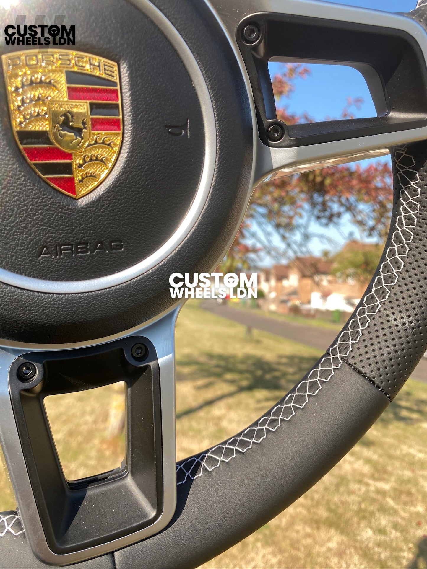 Porsche Custom Steering Wheel – Smooth Leather & Perforated Grips, Silver Trim | Fits 991, 997, 981, 987, Cayman, Boxster, Cayenne, Panamera + more | Plug & Play | With Airbag | Upgrade for Older Models Available