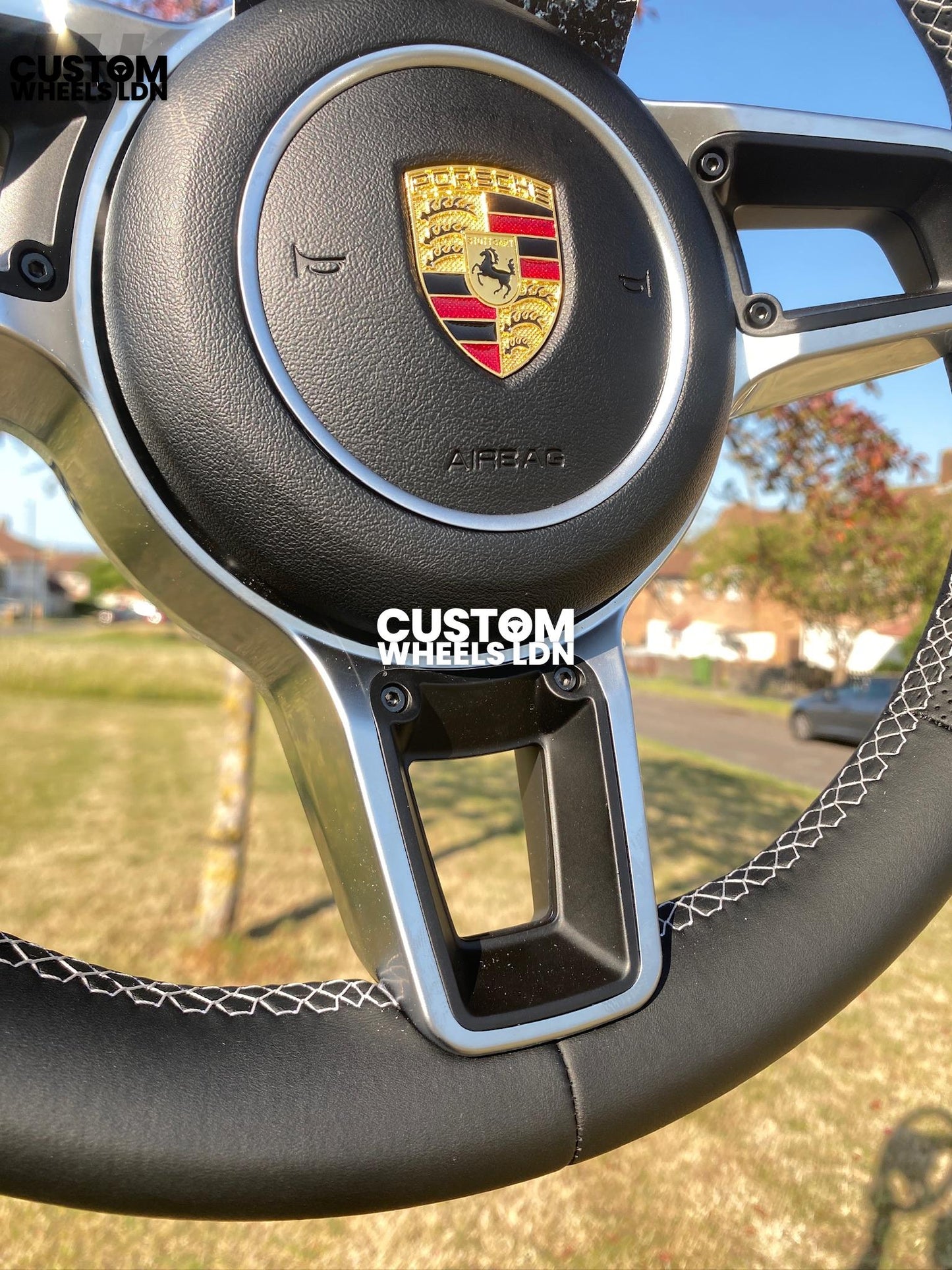 Porsche Custom Steering Wheel – Smooth Leather & Perforated Grips, Silver Trim | Fits 991, 997, 981, 987, Cayman, Boxster, Cayenne, Panamera + more | Plug & Play | With Airbag | Upgrade for Older Models Available