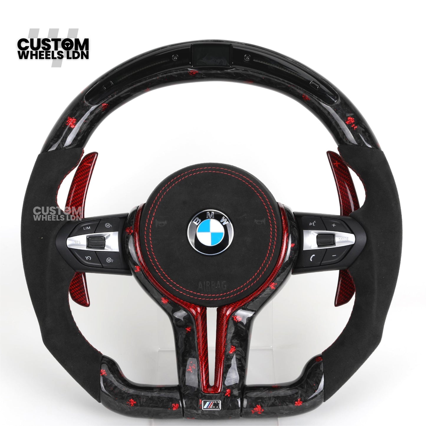 BMW Custom Forged Carbon Steering Wheel with Red Stitching, Red LED Display & Paddles | Complete Plug & Play | Fits BMW F20 F21 F22 F23 F30 F31 F32 F33 F36 F80 F87 E82 E88 E90 E92 E93 + more