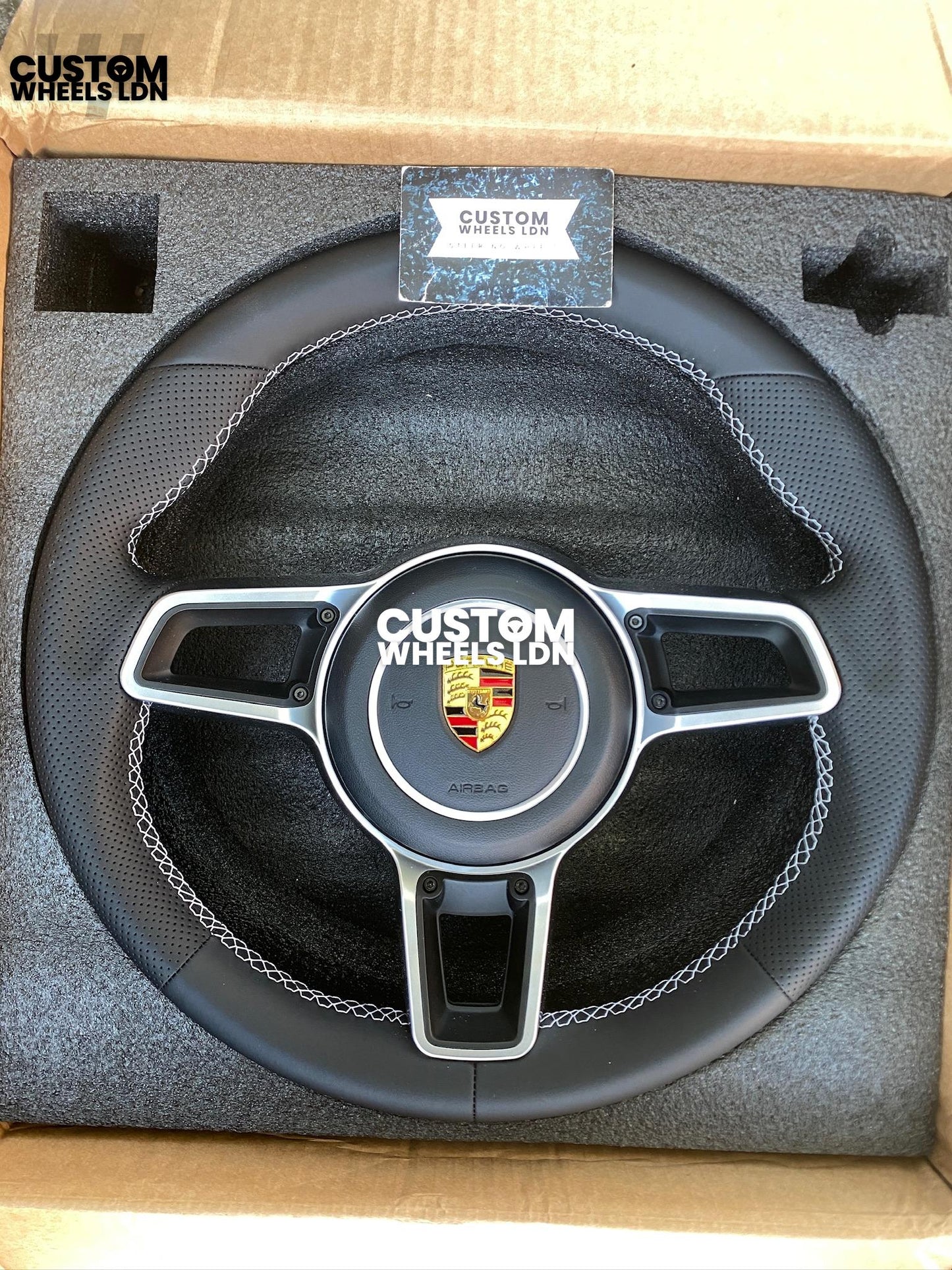 Porsche Custom Steering Wheel – Smooth Leather & Perforated Grips, Silver Trim | Fits 991, 997, 981, 987, Cayman, Boxster, Cayenne, Panamera + more | Plug & Play | With Airbag | Upgrade for Older Models Available