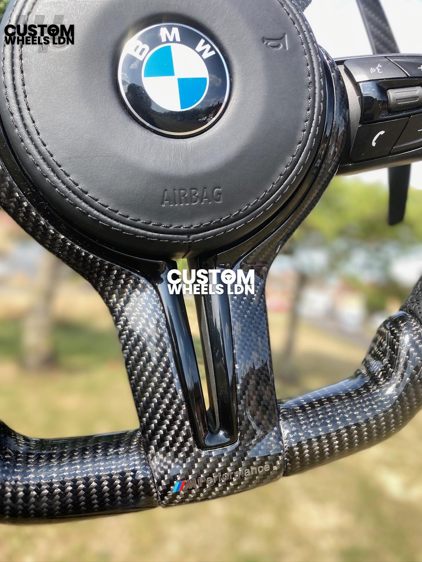 BMW Custom Flat Bottom Steering Wheel – Led rev display, Gloss Carbon Fibre, Magnetic Paddles, All-Black OEM Buttons | Fits F Series, G Series + more | Plug & Play | With Airbag | Upgrade for Older Models Available