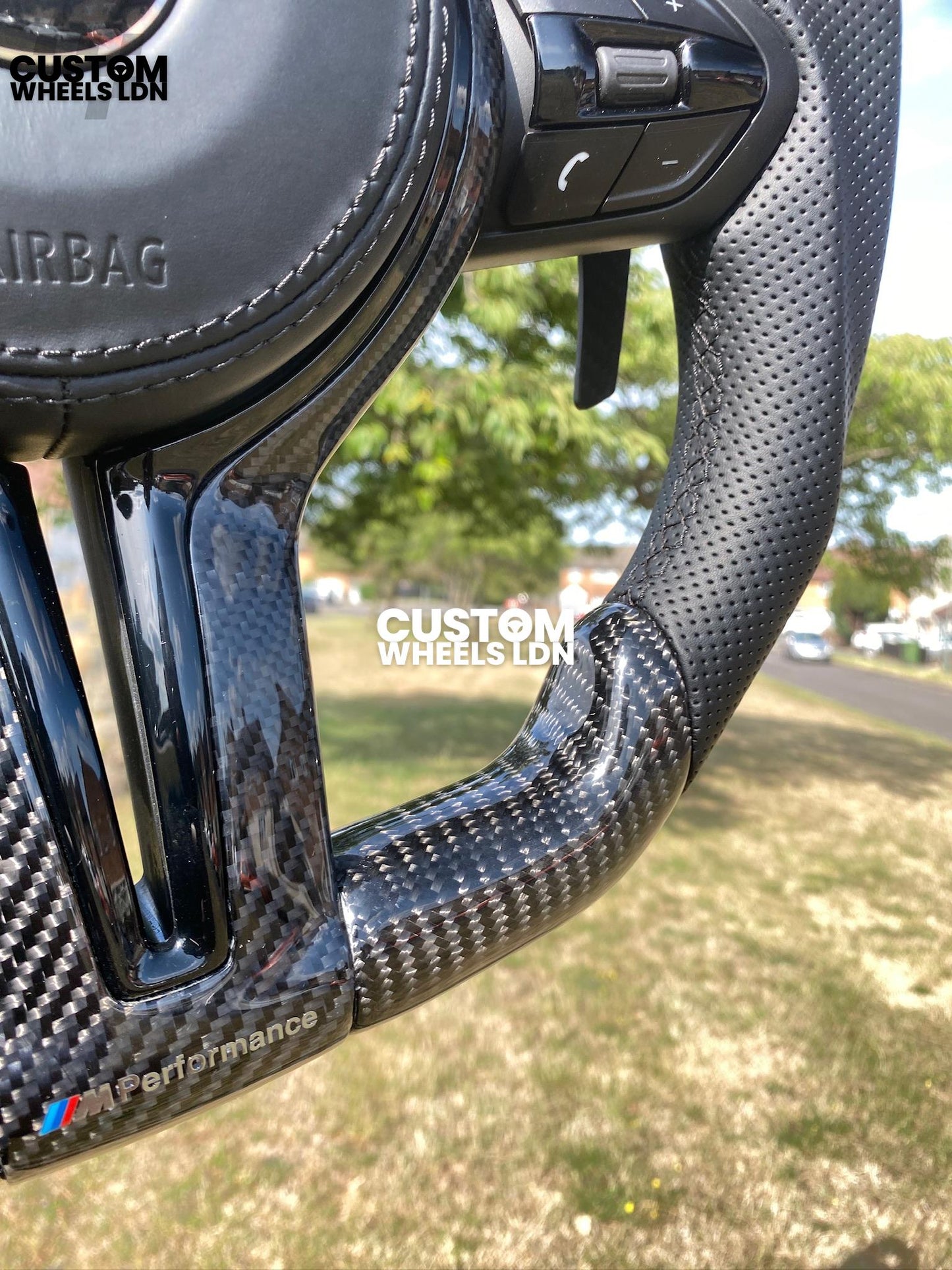 BMW Custom Flat Bottom Steering Wheel – Led rev display, Gloss Carbon Fibre, Magnetic Paddles, All-Black OEM Buttons | Fits F Series, G Series + more | Plug & Play | With Airbag | Upgrade for Older Models Available