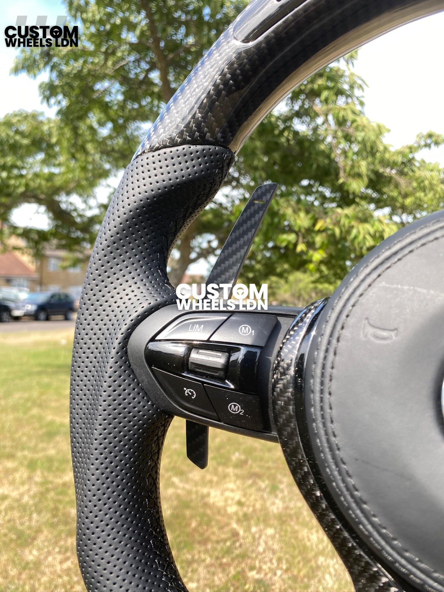 BMW Custom Flat Bottom Steering Wheel – Led rev display, Gloss Carbon Fibre, Magnetic Paddles, All-Black OEM Buttons | Fits F Series, G Series + more | Plug & Play | With Airbag | Upgrade for Older Models Available