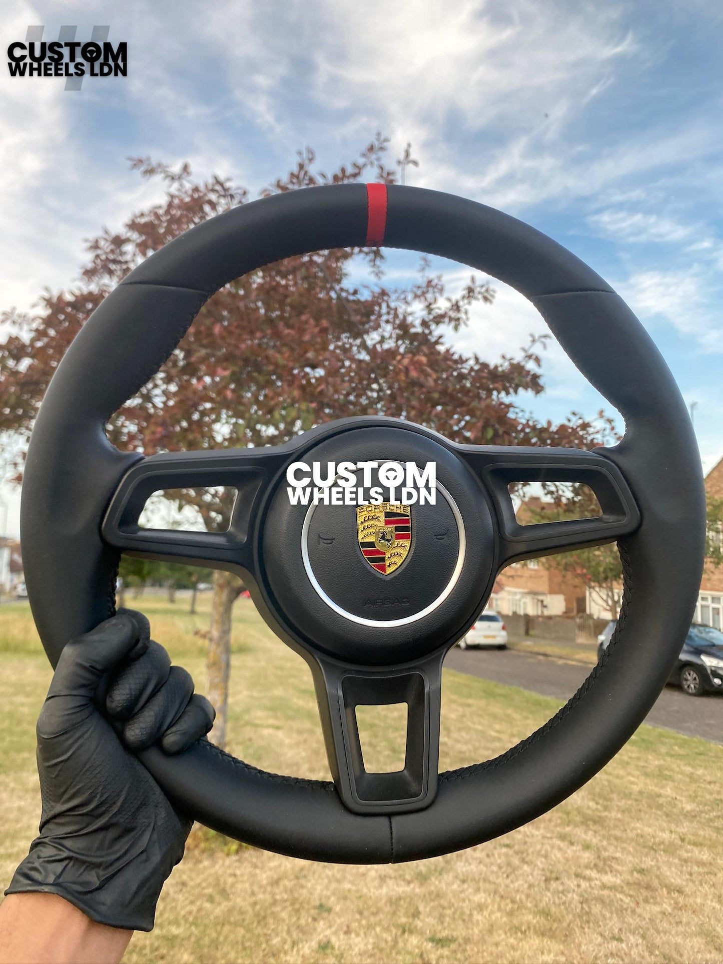 Porsche Custom Steering Wheel GT3RS Style – Smooth Black Leather, Red Centre Stripe | Fits 997, 991.1, 981, 986, Cayman, Boxster, Macan, Cayenne + more | Plug & Play | With Airbag | Upgrade for Older Models Available