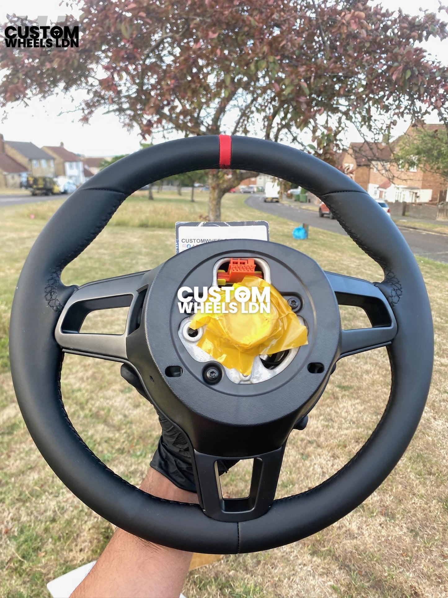 Porsche Custom Steering Wheel GT3RS Style – Smooth Black Leather, Red Centre Stripe | Fits 997, 991.1, 981, 986, Cayman, Boxster, Macan, Cayenne + more | Plug & Play | With Airbag | Upgrade for Older Models Available