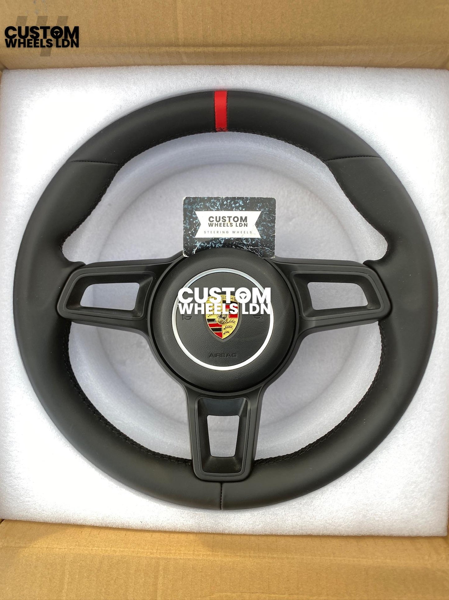 Porsche Custom Steering Wheel GT3RS Style – Smooth Black Leather, Red Centre Stripe | Fits 997, 991.1, 981, 986, Cayman, Boxster, Macan, Cayenne + more | Plug & Play | With Airbag | Upgrade for Older Models Available
