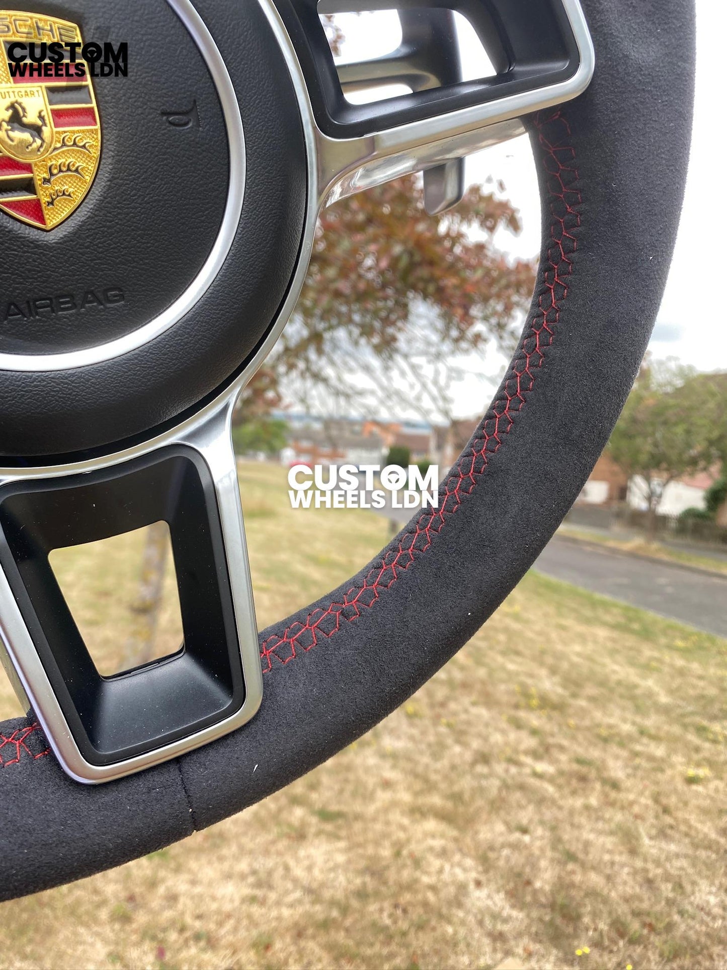 Porsche Custom Steering Wheel GT3RS Style – Alcantara, Red Stitching & Red 12 O’Clock Stripe | Fits 997, 991.1, Cayman, Boxster, Macan, Cayenne + more | Plug & Play | With Airbag | Upgrade for Older Models Available