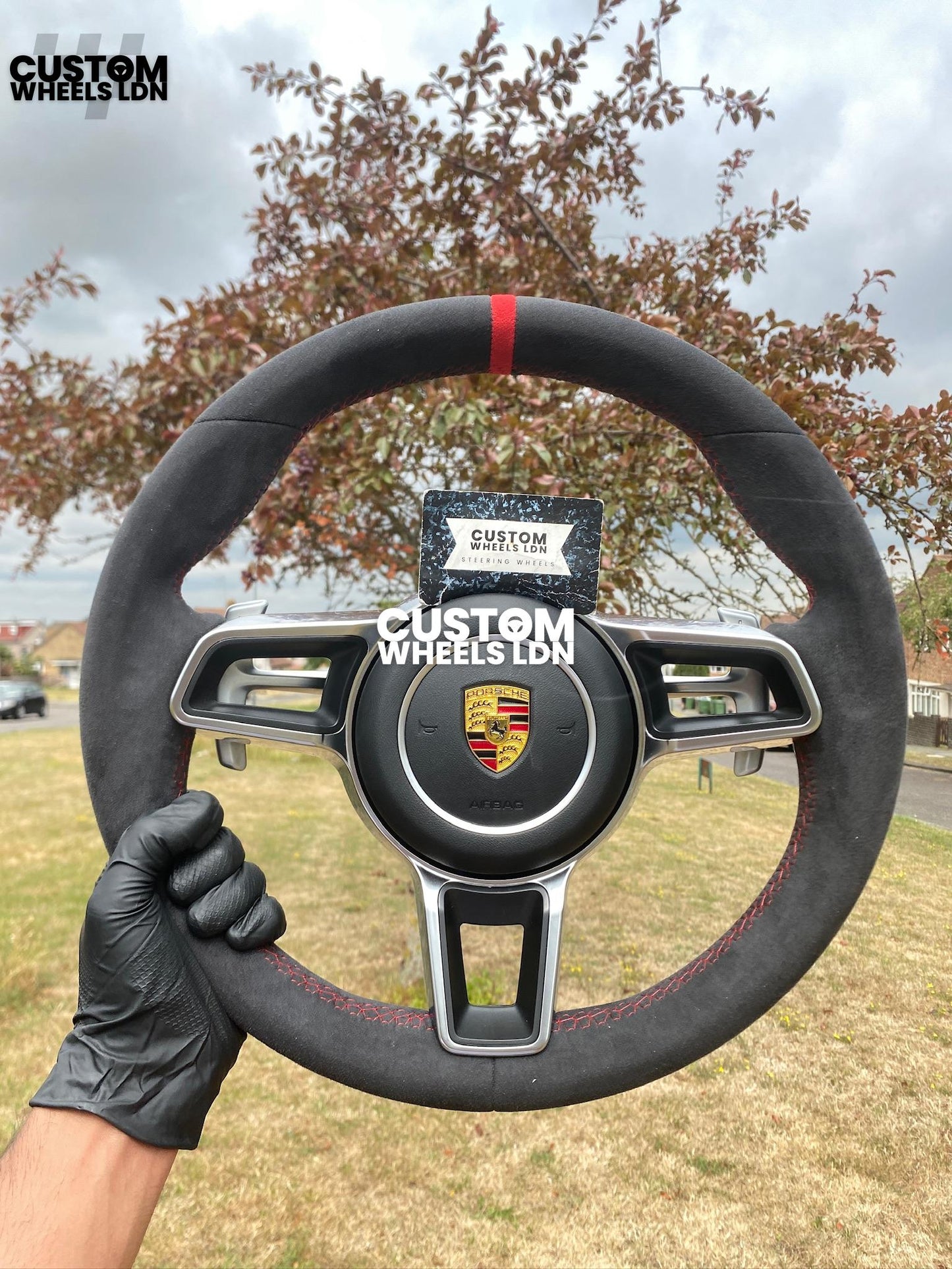 Porsche Custom Steering Wheel GT3RS Style – Alcantara, Red Stitching & Red 12 O’Clock Stripe | Fits 997, 991.1, Cayman, Boxster, Macan, Cayenne + more | Plug & Play | With Airbag | Upgrade for Older Models Available