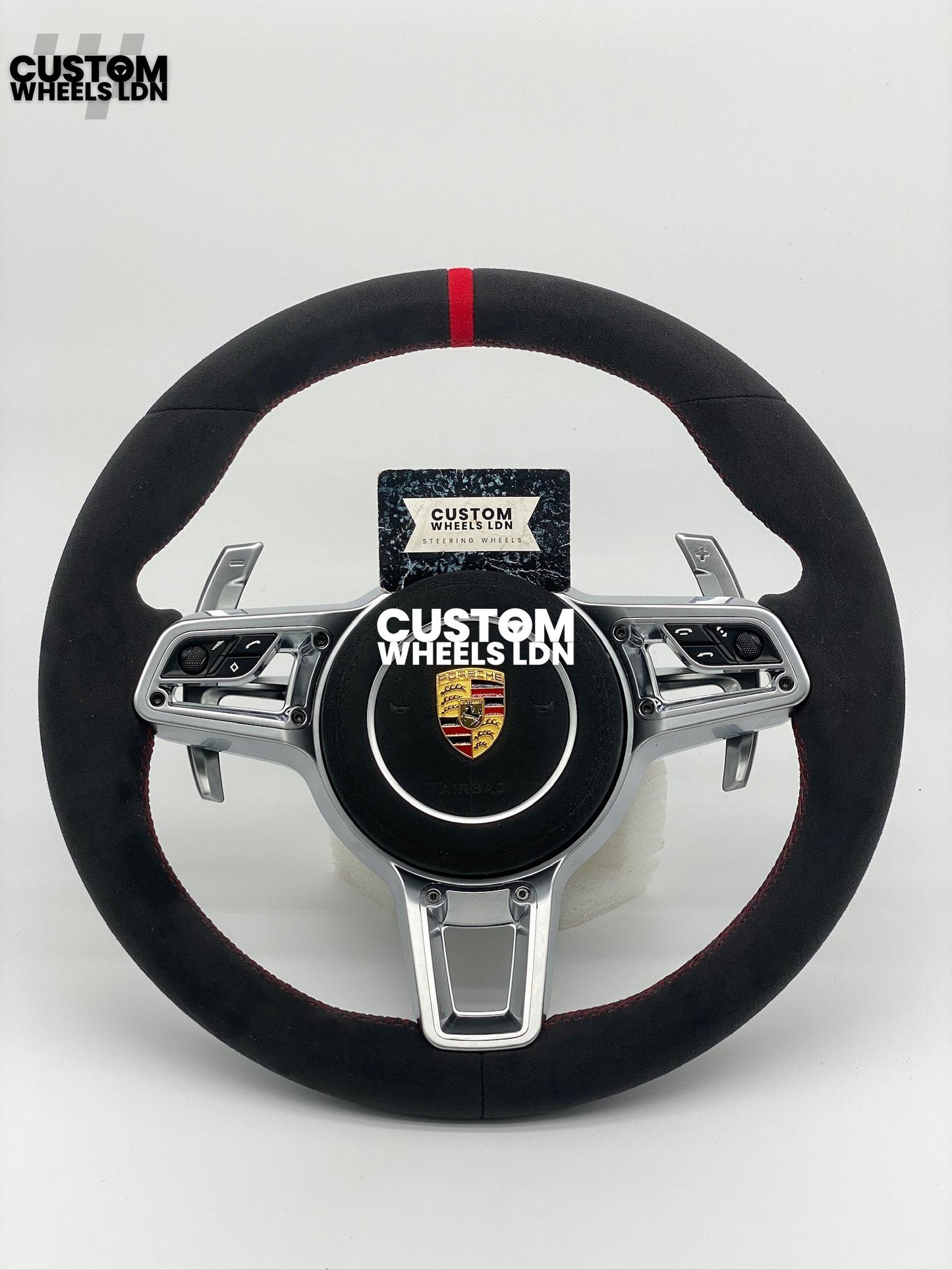 Porsche Custom Steering Wheel GT3RS Style – Alcantara, Silver Extended Paddles, Red Stitching & Stripe | Fits 997, 991.1, 987, Cayman, Boxster, Panamera, Macan, Cayenne + more | Plug & Play | With Airbag | Upgrade for Older Models Available
