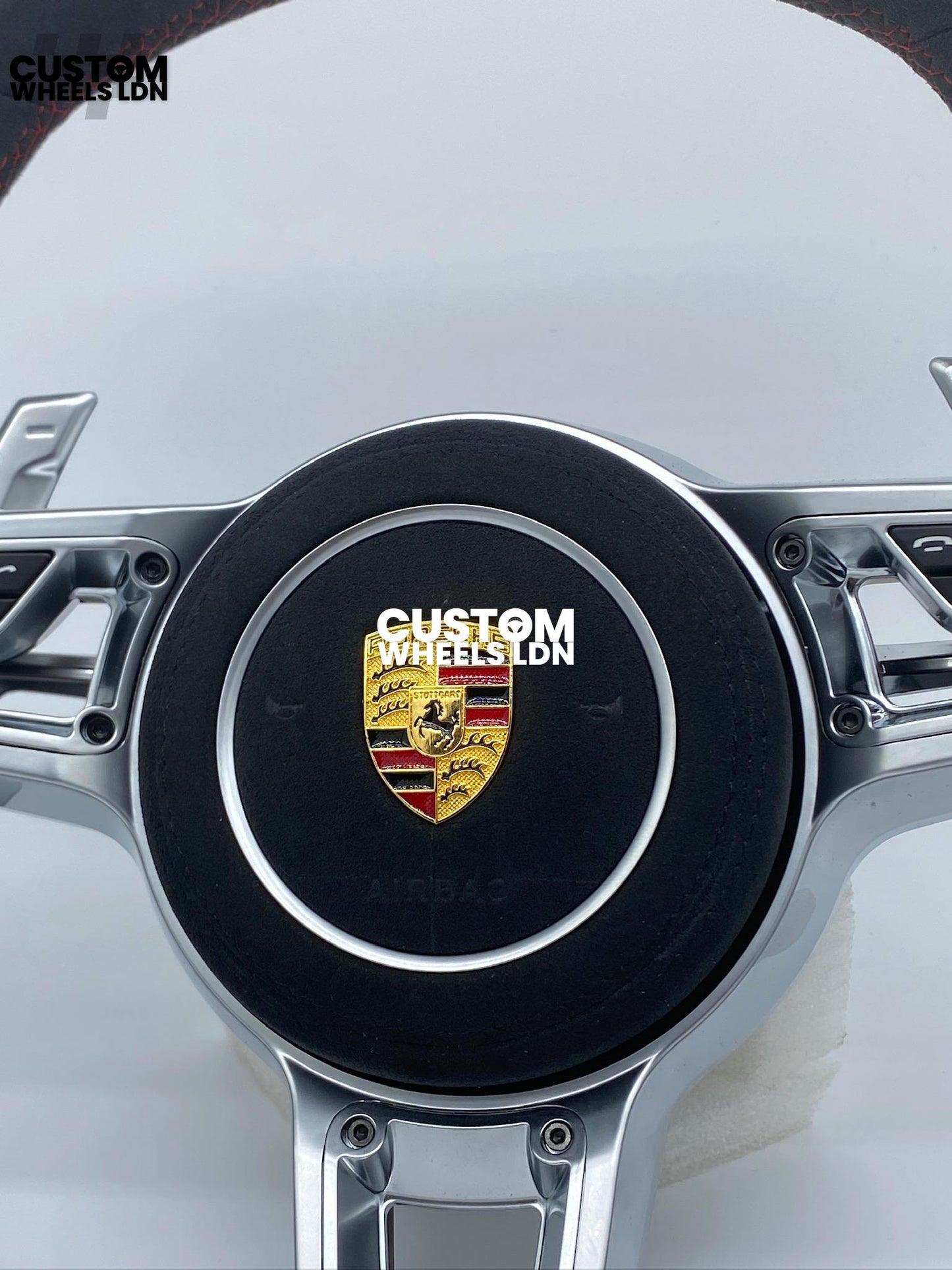 Porsche Custom Steering Wheel GT3RS Style – Alcantara, Silver Extended Paddles, Red Stitching & Stripe | Fits 997, 991.1, 987, Cayman, Boxster, Panamera, Macan, Cayenne + more | Plug & Play | With Airbag | Upgrade for Older Models Available