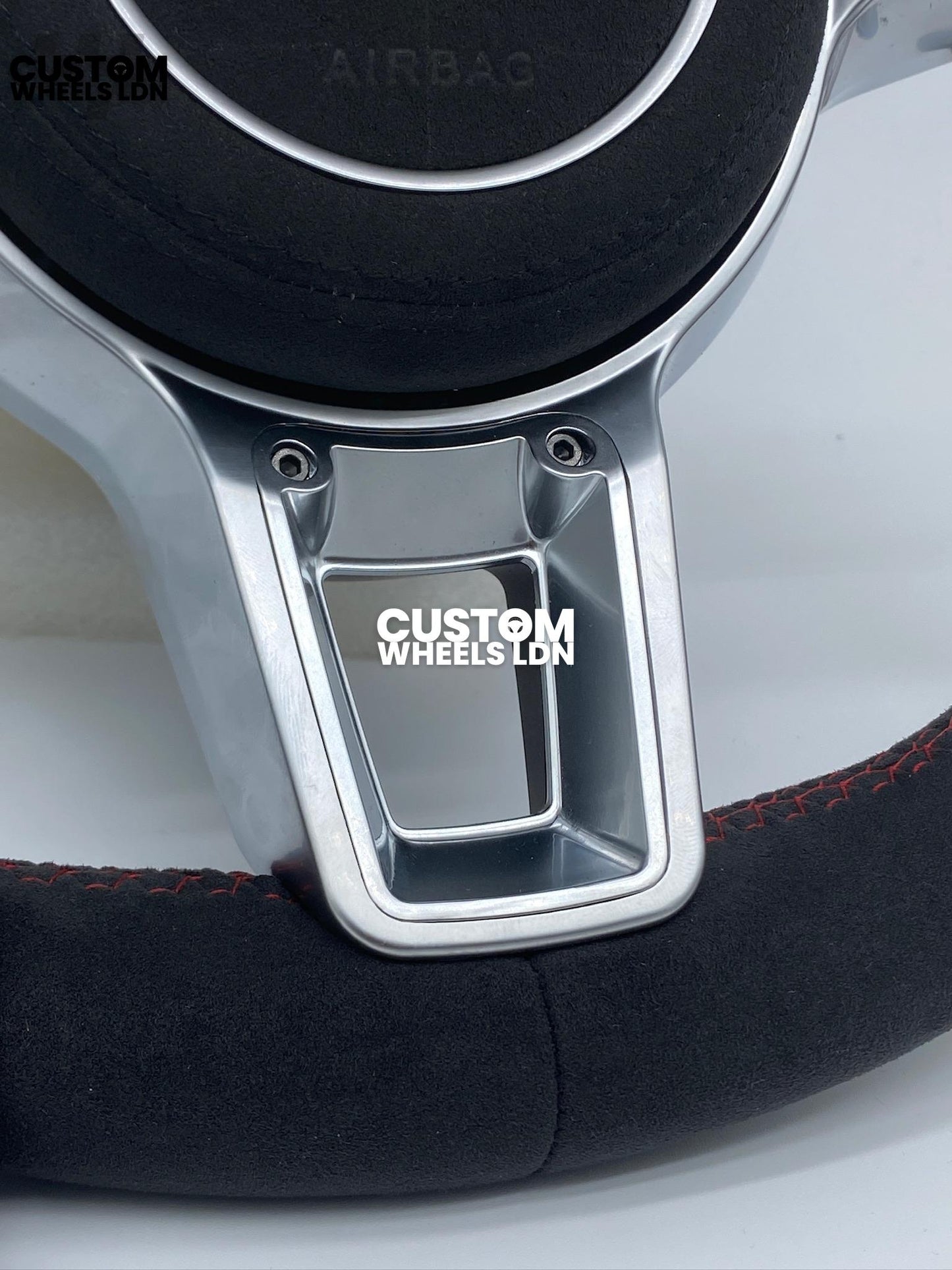 Porsche Custom Steering Wheel GT3RS Style – Alcantara, Silver Extended Paddles, Red Stitching & Stripe | Fits 997, 991.1, 987, Cayman, Boxster, Panamera, Macan, Cayenne + more | Plug & Play | With Airbag | Upgrade for Older Models Available