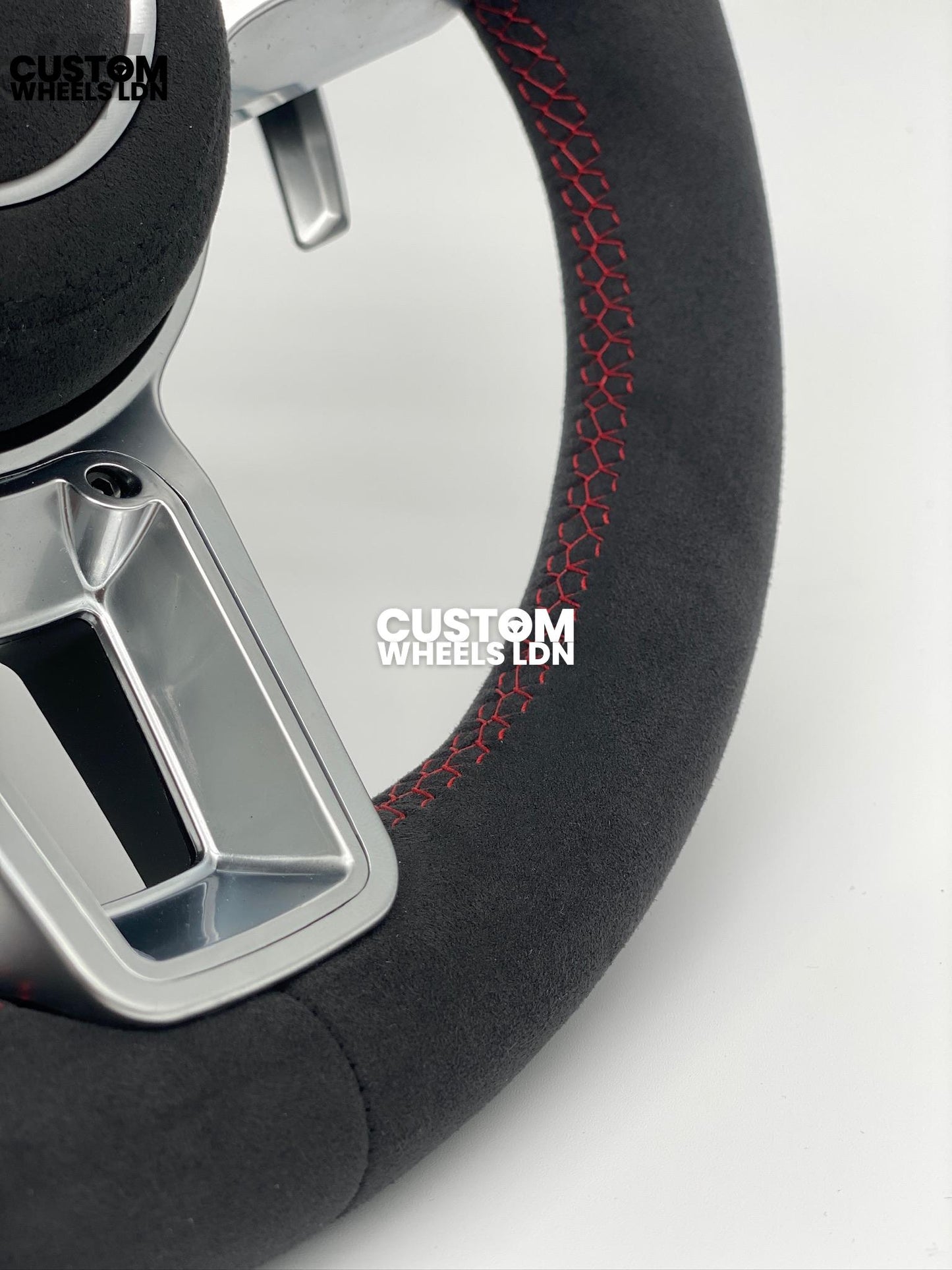 Porsche Custom Steering Wheel GT3RS Style – Alcantara, Silver Extended Paddles, Red Stitching & Stripe | Fits 997, 991.1, 987, Cayman, Boxster, Panamera, Macan, Cayenne + more | Plug & Play | With Airbag | Upgrade for Older Models Available