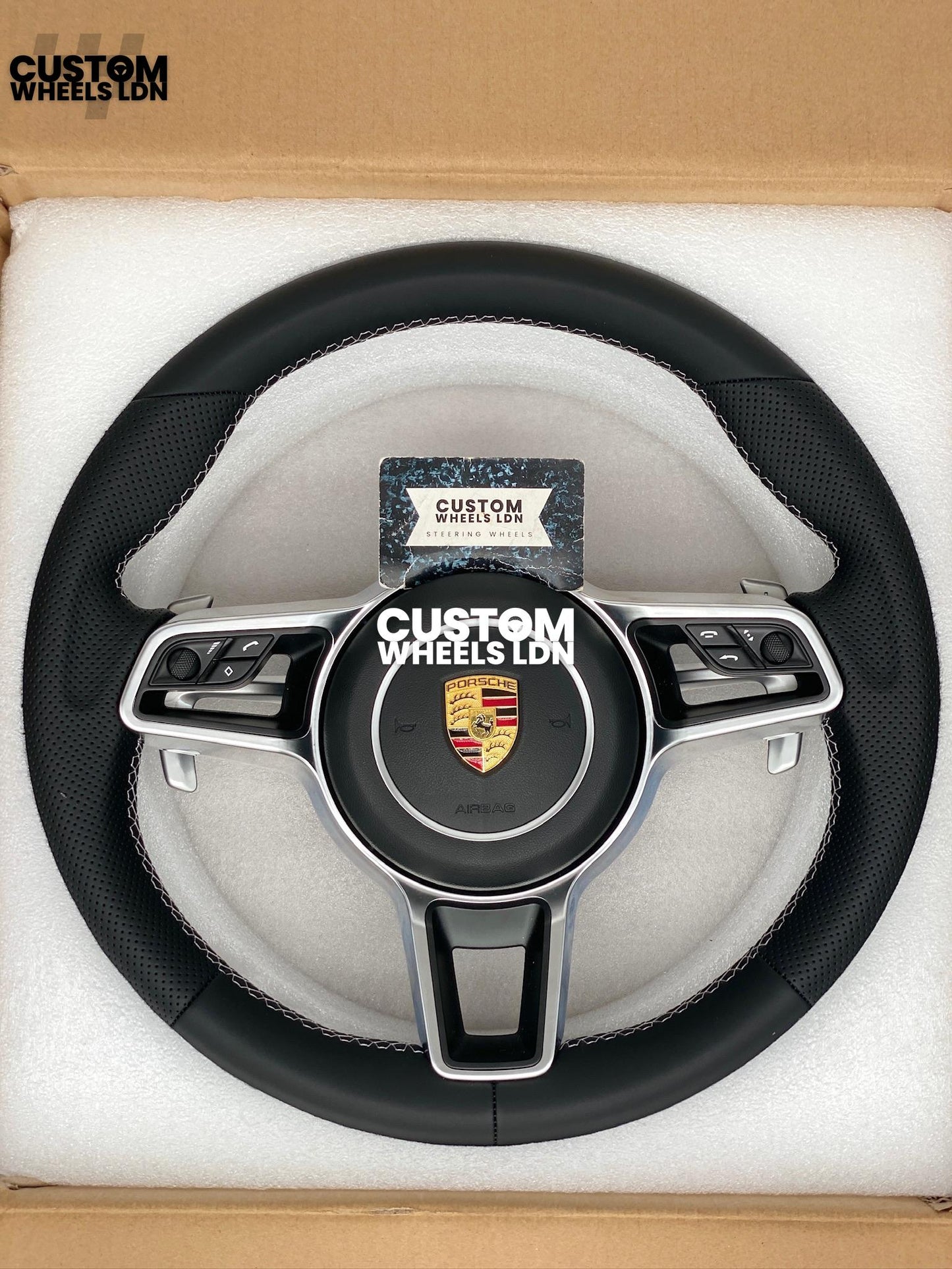 Porsche Custom Steering Wheel – Smooth Leather & Perforated Leather, OEM Paddles, OEM Buttons | Fits 997.1, 997.2, 991.1, 981, Macan, Cayenne + more | Plug & Play | With Airbag | Upgrade for Older Models Available