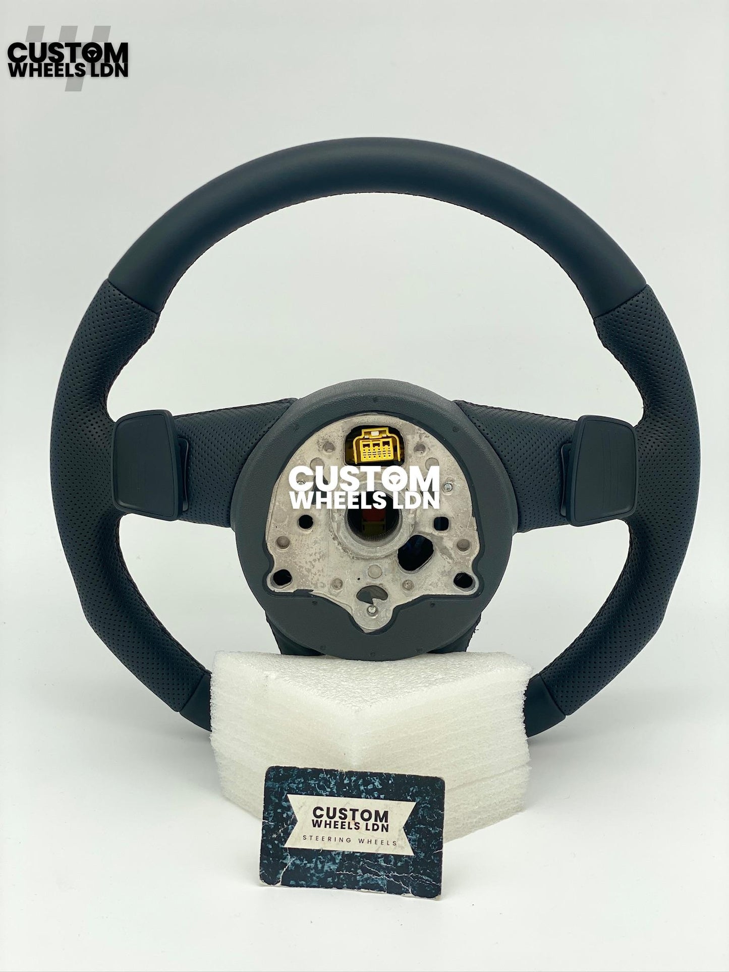 Audi Custom Flat Bottom Steering Wheel – Smooth Leather, Perforated Grips, OEM Short Paddles, Stock Buttons | Fits A3, A4, A5, S3, S4, Q3 + more | Plug & Play | With Airbag | Guaranteed Fit | Upgrade for Older Models Available