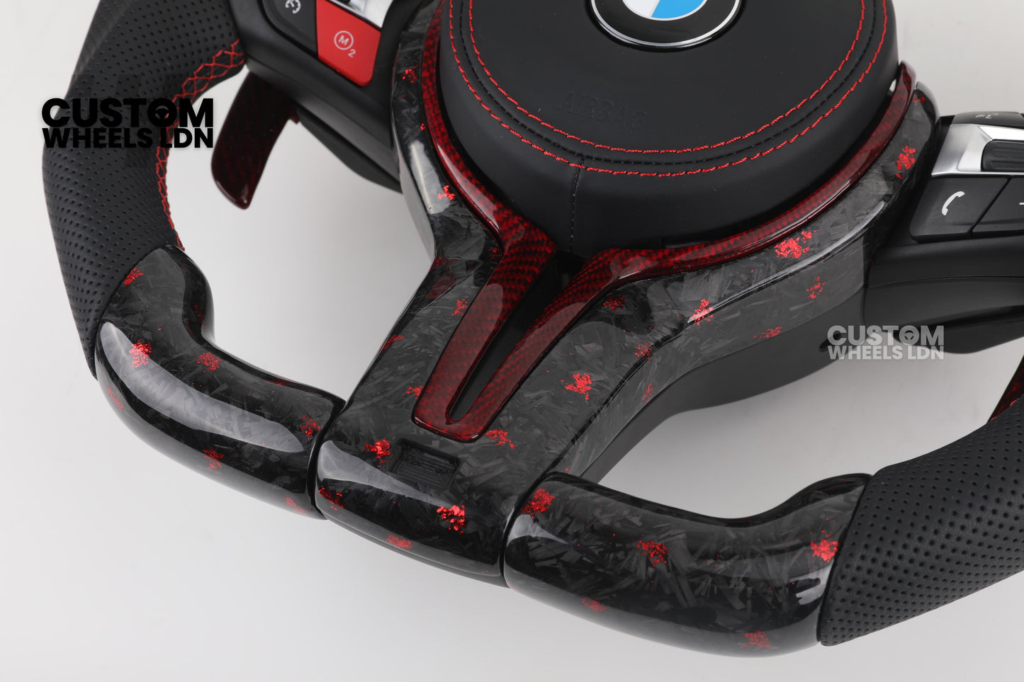BMW Custom Red Forged Carbon LED Steering Wheel with Red Stitching | Complete Plug & Play | Fits F20 F22 F30 F32 F36 F80 F87 E90 E92 E93 + more