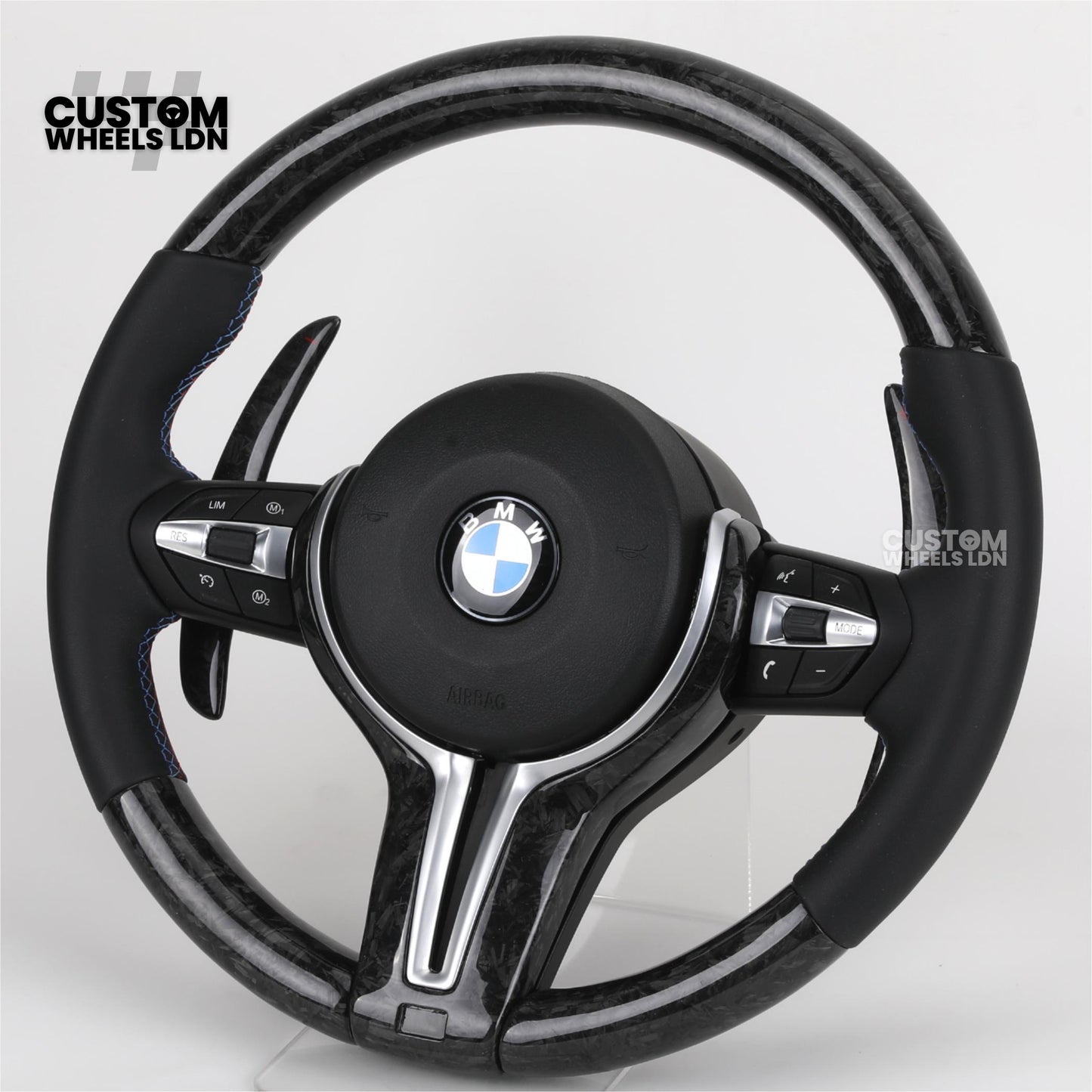 BMW Custom Forged Carbon Steering Wheel with M Stitching & Silver Accents | Complete Plug & Play | Fits BMW F20 F21 F22 F23 F30 F31 F32 F33 F36 F80 F87 E82 E88 E90 E92 E93 + more