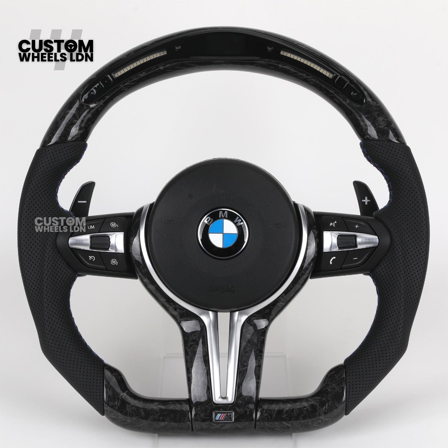 BMW Custom Forged Carbon LED Steering Wheel with Perforated Leather, Silver Accents & M-Sport Stitching | Complete Plug & Play | Fits BMW F20 F21 F22 F23 F30 F31 F32 F33 F36 F80 F87 E82 E88 E90 E92 E93 + more