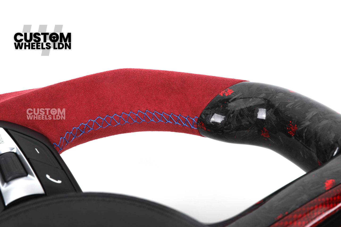 BMW Custom Forged Carbon Steering Wheel with Red Alcantara Grip & M Sport Stripe | Plug & Play Complete Wheel | Fits BMW F20 F21 F22 F23 F30 F31 F32 F33 F36 F80 F87 E82 E88 E90 E92 E93 + more