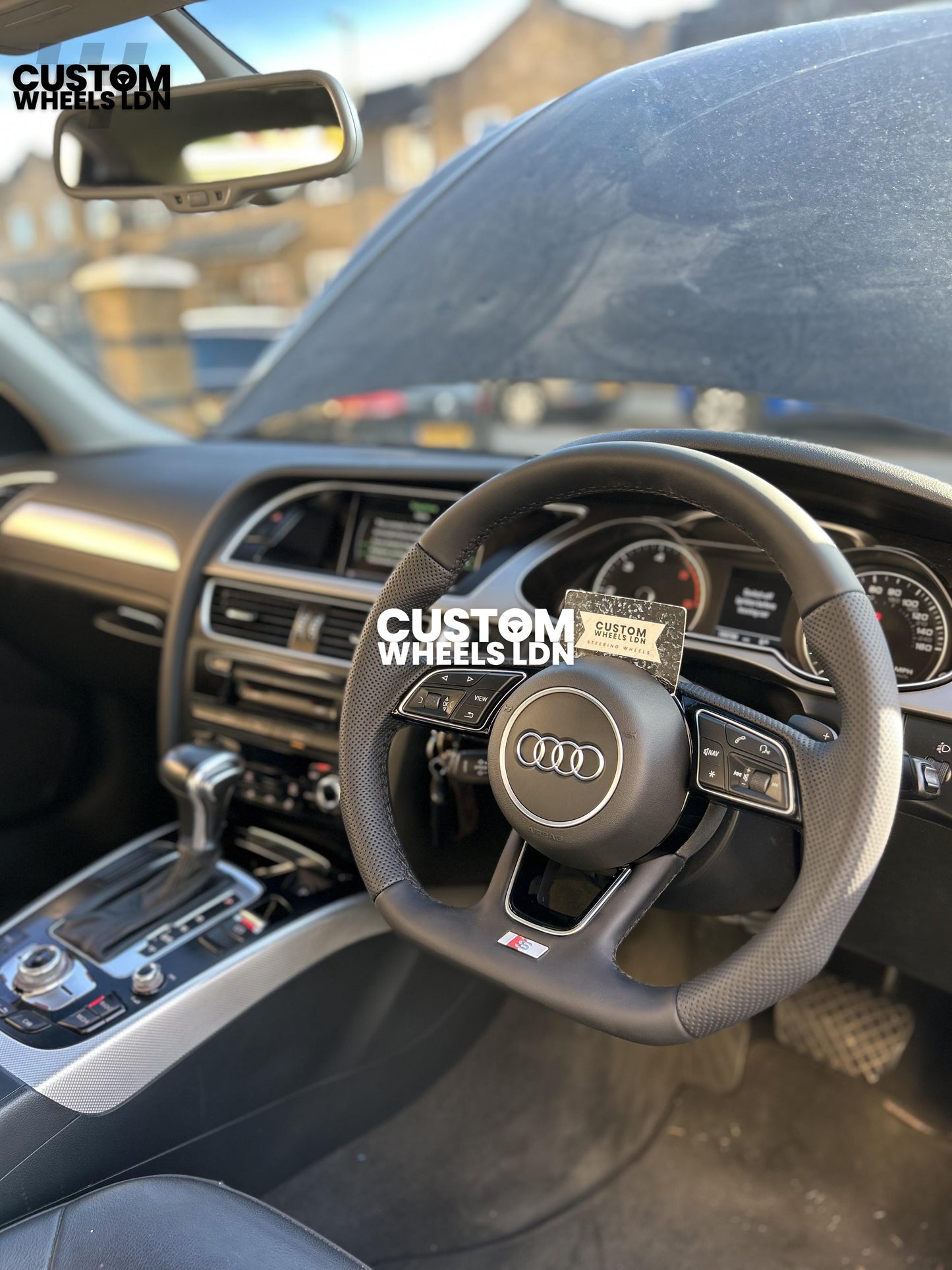 Audi Custom Flat Bottom Steering Wheel – Smooth Leather, Perforated Grips, OEM Short Paddles, Stock Buttons | Fits A3, A4, A5, S3, S4, Q3 + more | Plug & Play | With Airbag | Guaranteed Fit | Upgrade for Older Models Available