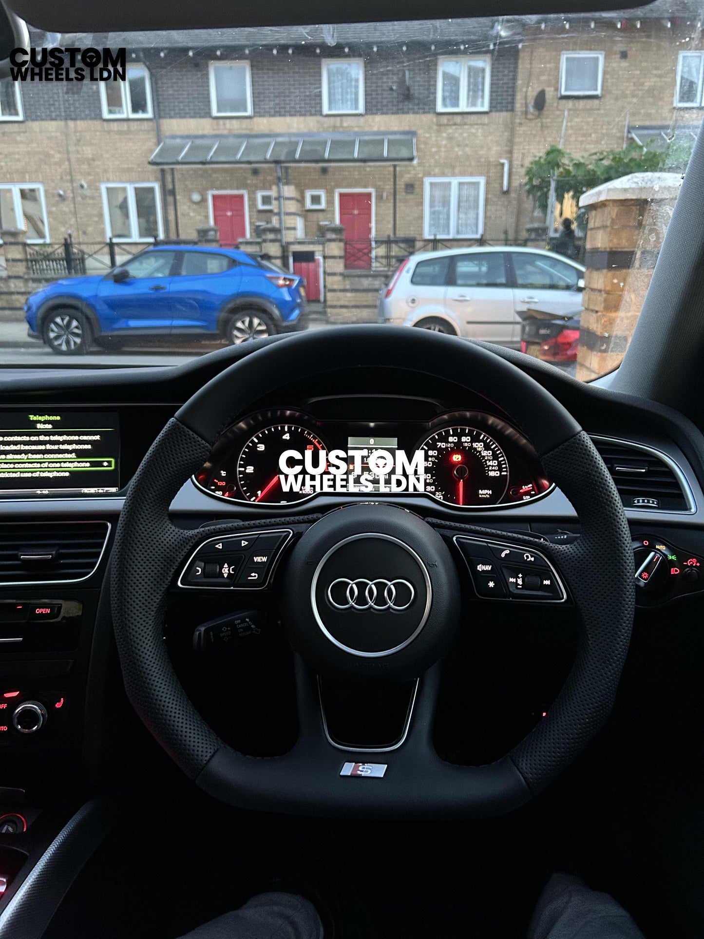 Audi Custom Flat Bottom Steering Wheel – Smooth Leather, Perforated Grips, OEM Short Paddles, Stock Buttons | Fits A3, A4, A5, S3, S4, Q3 + more | Plug & Play | With Airbag | Guaranteed Fit | Upgrade for Older Models Available
