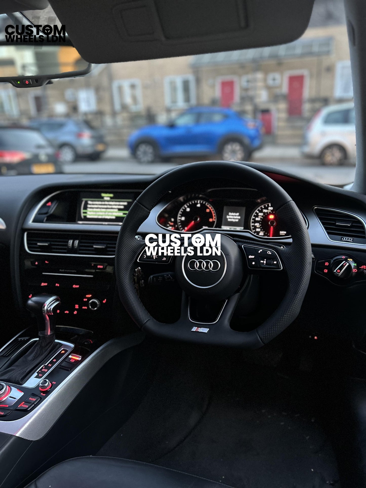 Audi Custom Flat Bottom Steering Wheel – Smooth Leather, Perforated Grips, OEM Short Paddles, Stock Buttons | Fits A3, A4, A5, S3, S4, Q3 + more | Plug & Play | With Airbag | Guaranteed Fit | Upgrade for Older Models Available