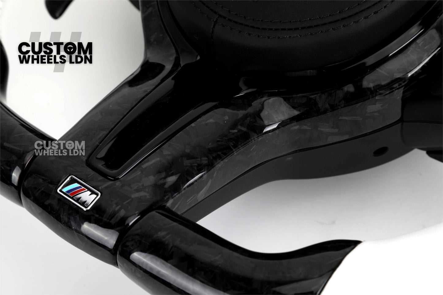 BMW Forged Carbon & White LED Steering Wheel | Paddle Shifters | M Badge | Flat Bottom | Plug & Play | Fits 1 2 3 4 5 Series (F & E Series) + more | Complete Wheel