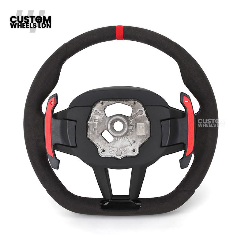 BMW Custom LCI-Style Flat Bottom Steering Wheel – Alcantara, Carbon Fibre Trims, M-Coloured Stitching, Red M Buttons, Carbon Paddles | Fits G80 M3, G82 M4, G20 3 Series, G22 4 Series, G30 5 Series + more | Plug & Play | Retrofit Upgrade for Older Models
