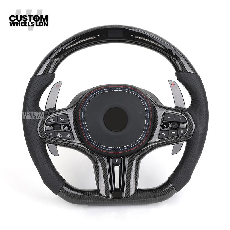BMW Custom Carbon Heated Steering Wheel with LED Display – M-Stitch – Flat Bottom - Lane Assist – Fits F20 F22 F23 F30 F31 F32 F33 F36 F87 F80 F82 F10 F12 F13 + more