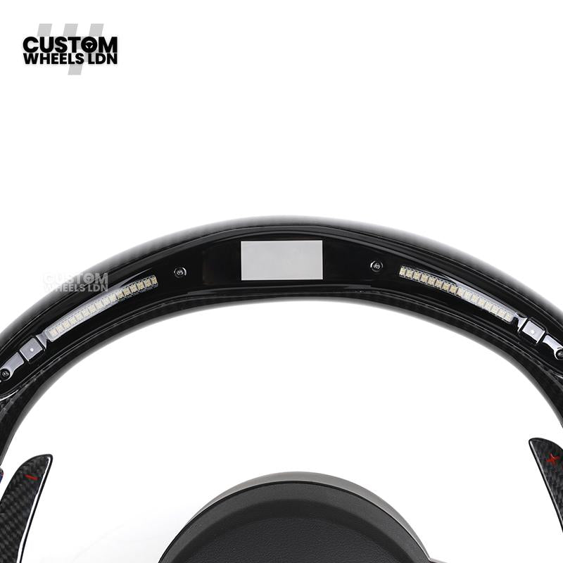 BMW Custom LED Steering Wheel – Carbon Fibre with M-Stitching, Perforated Leather, Flat Bottom | Fits 1/2/3/4 Series, X1, X2 + more | Fits older models