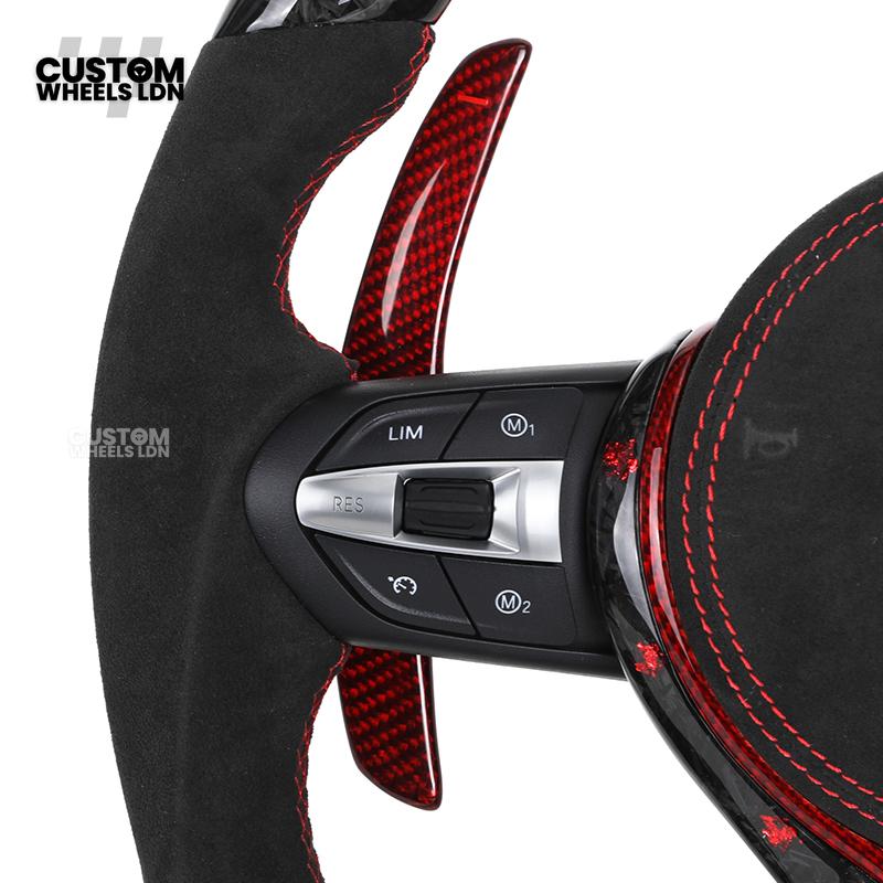 BMW Custom Forged Carbon Steering Wheel with Red Stitching, Red LED Display & Paddles | Complete Plug & Play | Fits BMW F20 F21 F22 F23 F30 F31 F32 F33 F36 F80 F87 E82 E88 E90 E92 E93 + more