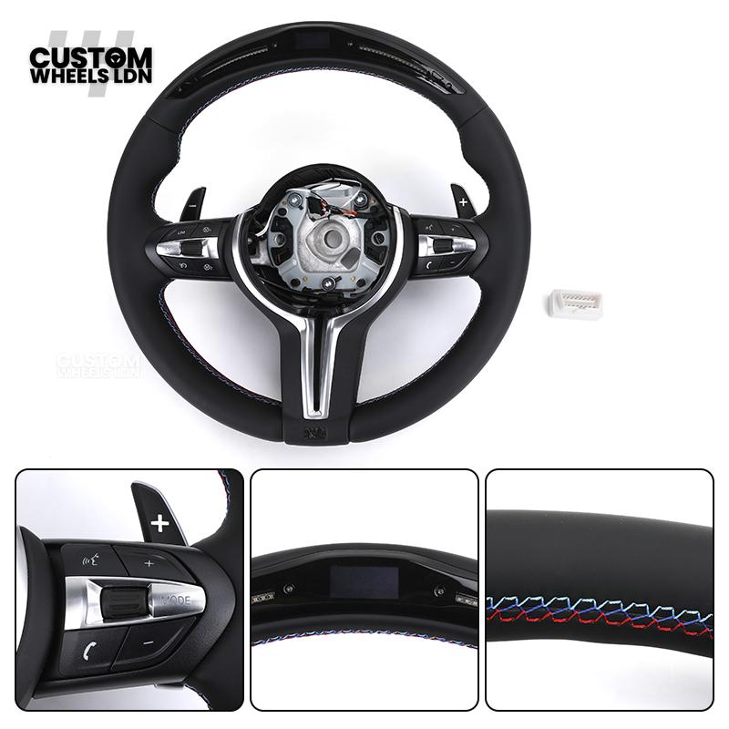 BMW Custom LED Steering Wheel – Smooth Black Leather with M Stitching & Silver Accents | Fits F20 F21 F22 F30 F31 F32 F36 F10 F11 F06 F12 F13 X1 X3 X4 X5 X6 + More
