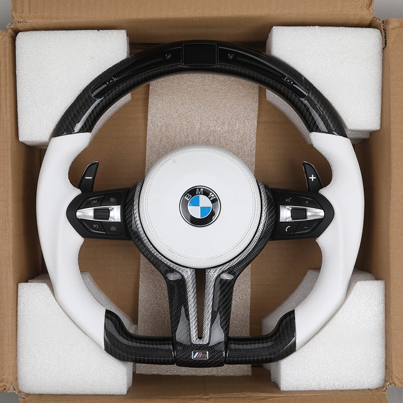 BMW Custom Steering Wheel For F series White Leather and Carbon Fibre