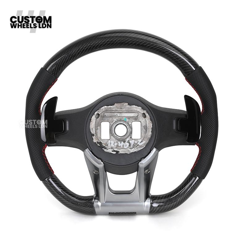 Mercedes Custom AMG Flat Bottom Steering Wheel – Perforated Leather & Carbon Fibre, LED Display, White Stitching, Brushed Silver Trim, Touch Control Buttons, AMG Badge | Fits C-Class, E-Class, CLS, GLC, GLE, G-Class + more | Plug & Play | Retrofit Upgrade
