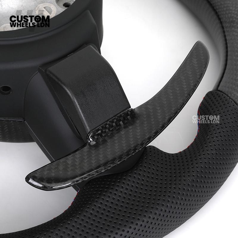 BMW Custom LED Steering Wheel – Carbon Fibre with M-Stitching, Perforated Leather, Flat Bottom | Fits 1/2/3/4 Series, X1, X2 + more | Fits older models