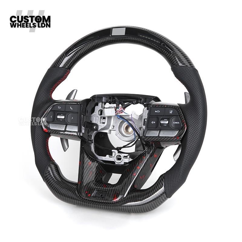 Toyota Custom LED Carbon Steering Wheel – Red Stitch, Perforated Grips, Flat Bottom | Built-In Rev Counter Display | Fits GR Yaris, GR Supra, Camry, Corolla + more | Plug & Play | Full Carbon Retrofit Upgrade