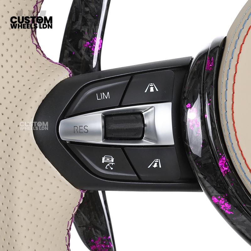 BMW Custom Purple Forged Carbon LED Steering Wheel | Cream Leather Grip | M Performance Style | Plug & Play | Fits F20 F22 F30 F32 F36 F80 F87 E90 E92 E93 + more