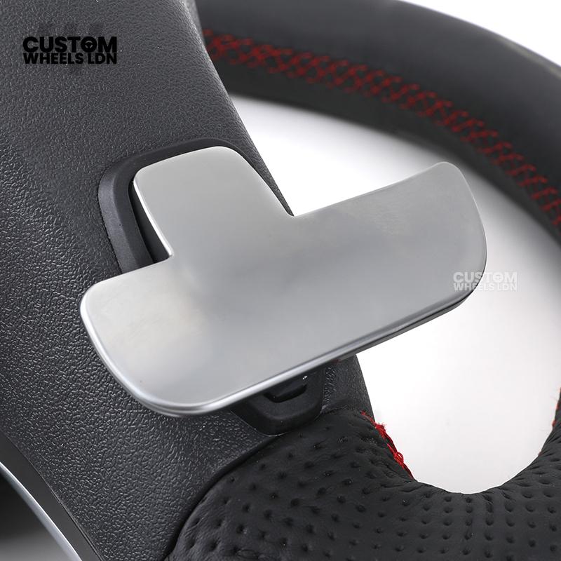 Mercedes Custom AMG Flat Bottom LED Steering Wheel – Black Leather, Perforated Sides, Red Stitching, Classic Buttons & Silver Paddles | AMG Trim | Fits W205, W213, GLC, GLE, CLS + more | Plug & Play | With Airbag | Retrofit possible for Older Models