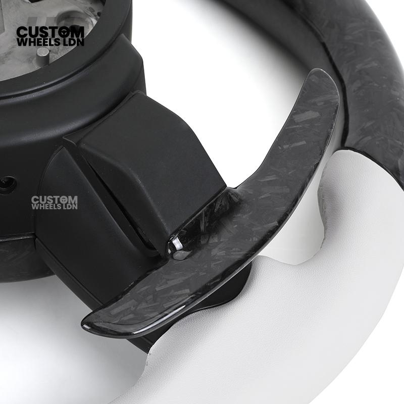 BMW Forged Carbon & White LED Steering Wheel | Paddle Shifters | M Badge | Flat Bottom | Plug & Play | Fits 1 2 3 4 5 Series (F & E Series) + more | Complete Wheel