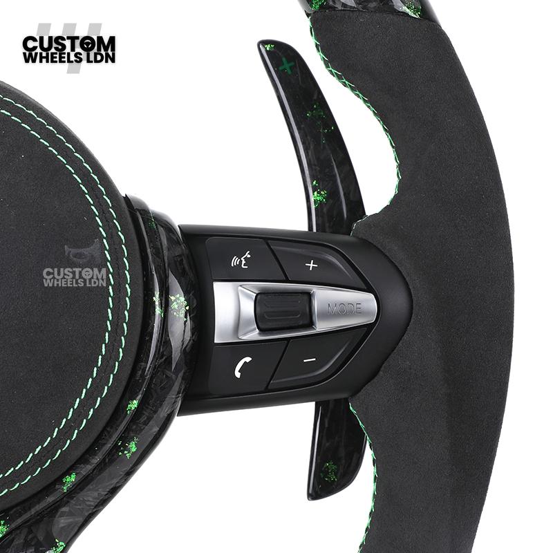 BMW Custom Green Forged Carbon LED Steering Wheel with Green Stitching | M Performance Style | Plug & Play | Fits F20 F22 F30 F32 F36 F80 F87 E90 E92 E93 + more