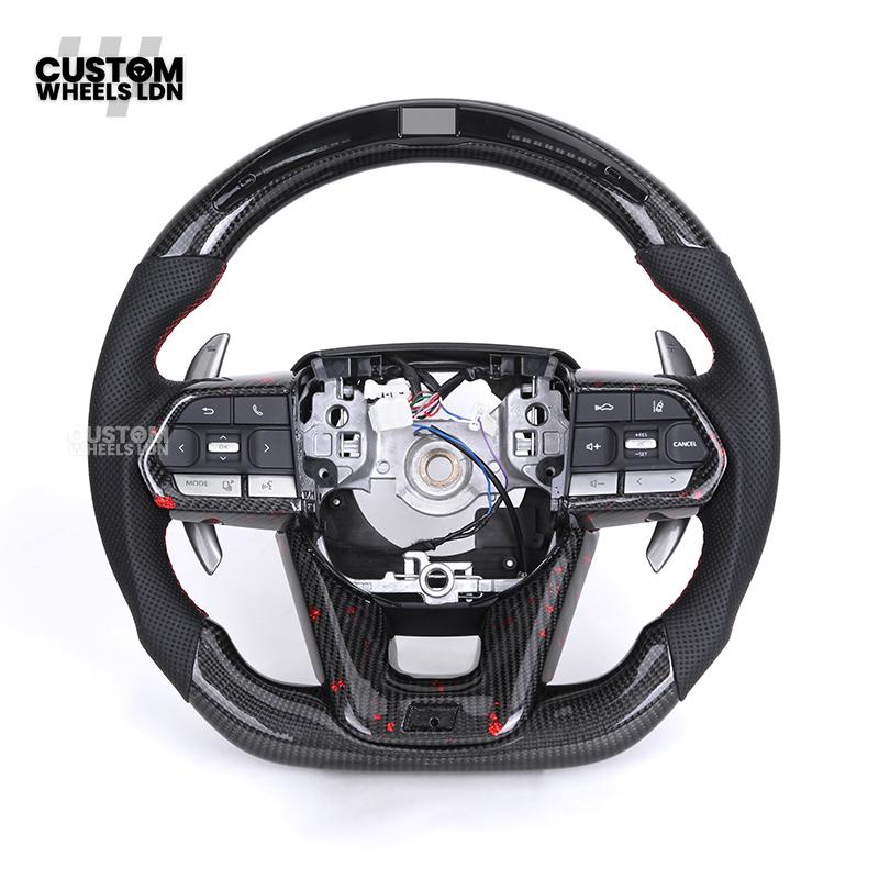 Toyota Custom LED Carbon Steering Wheel – Red Stitch, Perforated Grips, Flat Bottom | Built-In Rev Counter Display | Fits GR Yaris, GR Supra, Camry, Corolla + more | Plug & Play | Full Carbon Retrofit Upgrade