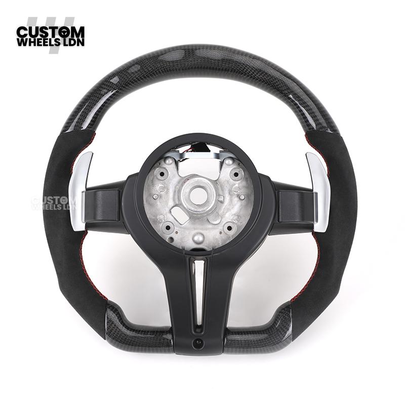 BMW Custom LED Steering Wheel – Gloss Carbon Fibre with Alcantara & Red Accents | M-Sport Style | Fits 3/4/5 Series, X Models + more | Plug & Play | Fits older models