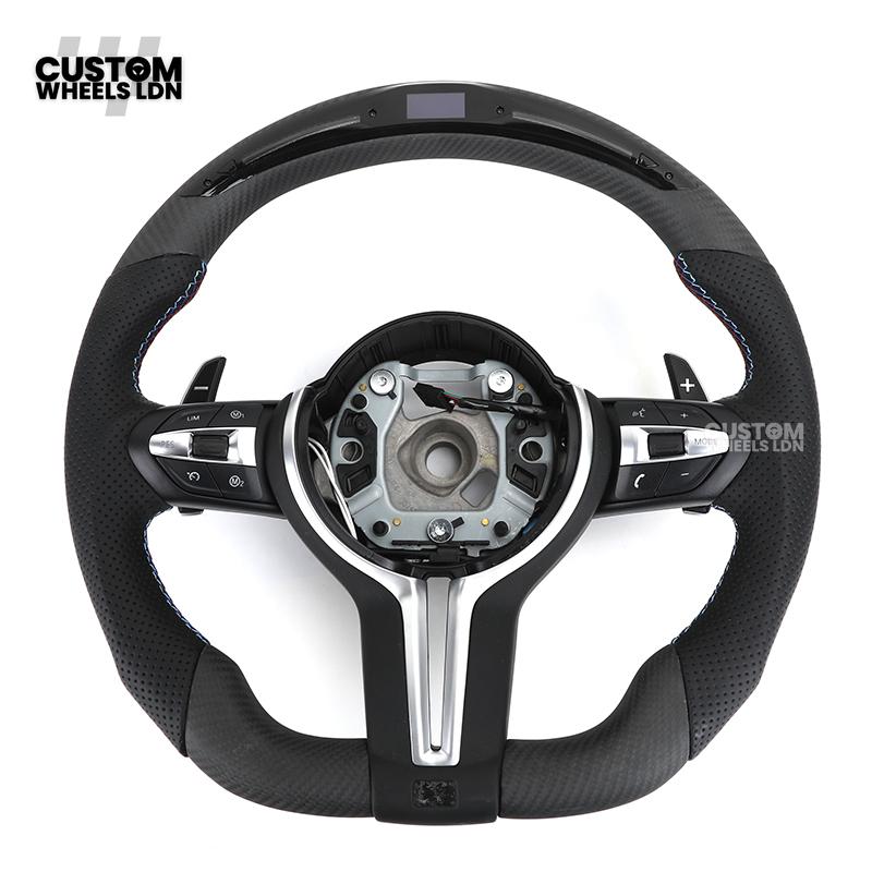 BMW Custom LED Steering Wheel – Satin Carbon Fibre & Perforated Leather with M-Stitching | Fits 3/4/5 Series, X3, X4 + more | Plug & Play | Fits older models