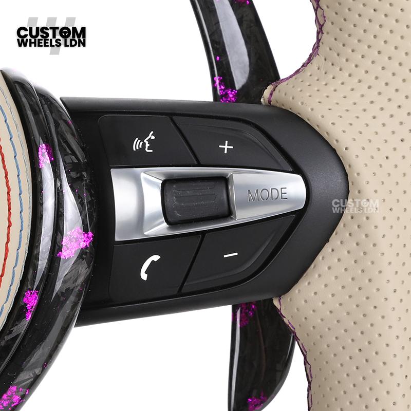 BMW Custom Purple Forged Carbon LED Steering Wheel | Cream Leather Grip | M Performance Style | Plug & Play | Fits F20 F22 F30 F32 F36 F80 F87 E90 E92 E93 + more