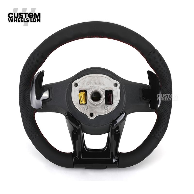 Mercedes Custom AMG LED Steering Wheel – Black AMG Trim, Red Stitching, Black Controls, Flat Bottom, Perforated Leather | AMG Badge | Plug & Play | Complete Wheel with Airbag | Retrofit Upgrade for Older Models Available | Fits W205, W213, GLC, CLS + More