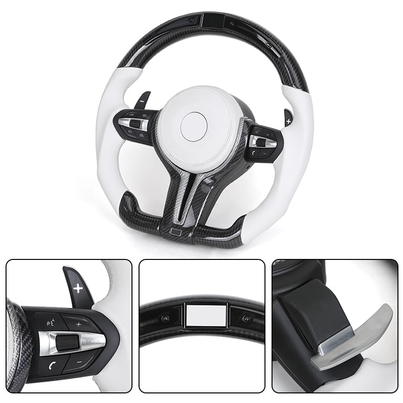 BMW Custom Steering Wheel For F series White Leather and Carbon Fibre